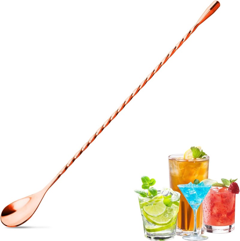 eispap 12 Inches Bar Spoon, Long Handle Mixing Stirrers for Drink, Stainless Steel Bar Cocktail Shaker Spoon 1 Pcs (1, Rose Gold) - Image 1